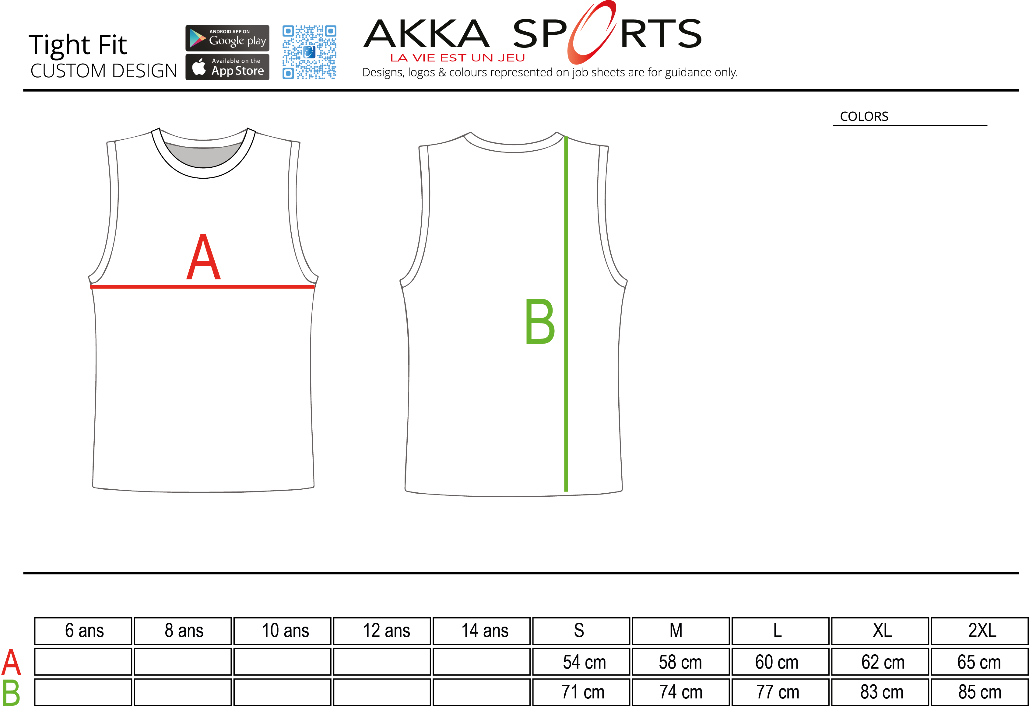 Guide des tailles maillot Basket Confort Fit Green Fit